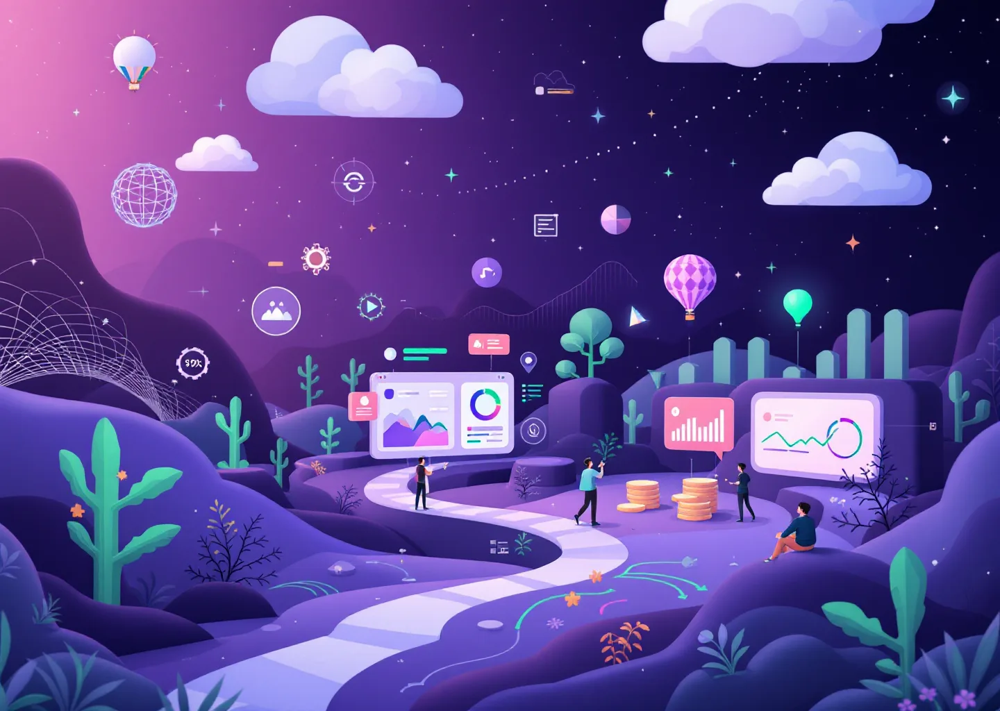 Dashboard-style visualization of AI visibility tools tracking brand mentions across major AI engines