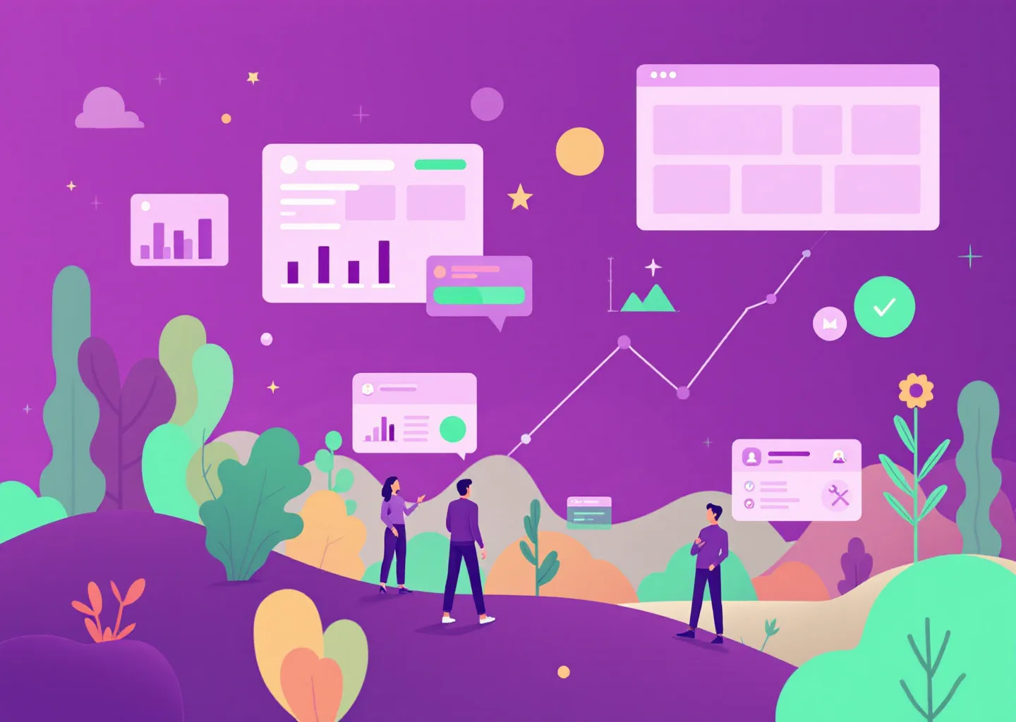 Editorial visualization of AI visibility tools, citation tracking, and zero-click measurement dashboards