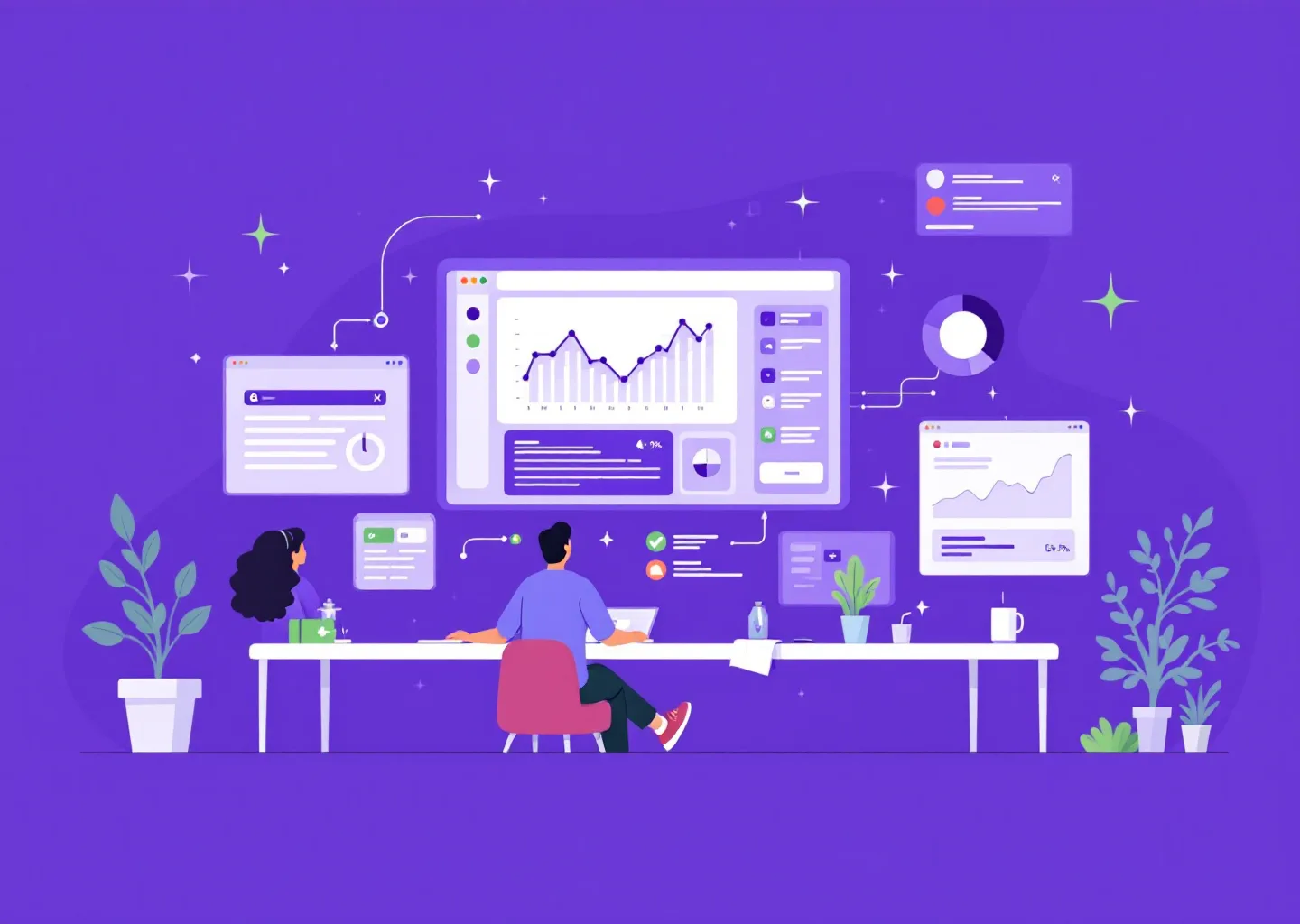 Editorial illustration of reusable Gemini prompt cards inside Chrome shaping zero-click brand visibility